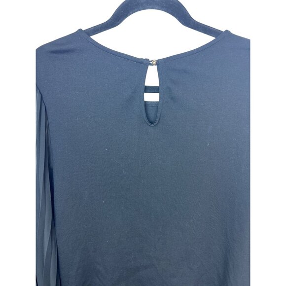 W5 Women’s XL Black Pleated Sheer Flowy Long Sleeve Elegant Top Office Dressy - Picture 4 of 5